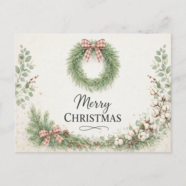 Postal Festiva Farmhouse Cotton Wreath Merry Christmas  (Anverso)