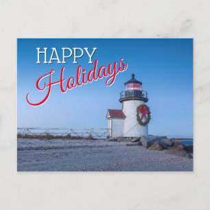 Postal Festiva Faro con guirnalda de Navidades