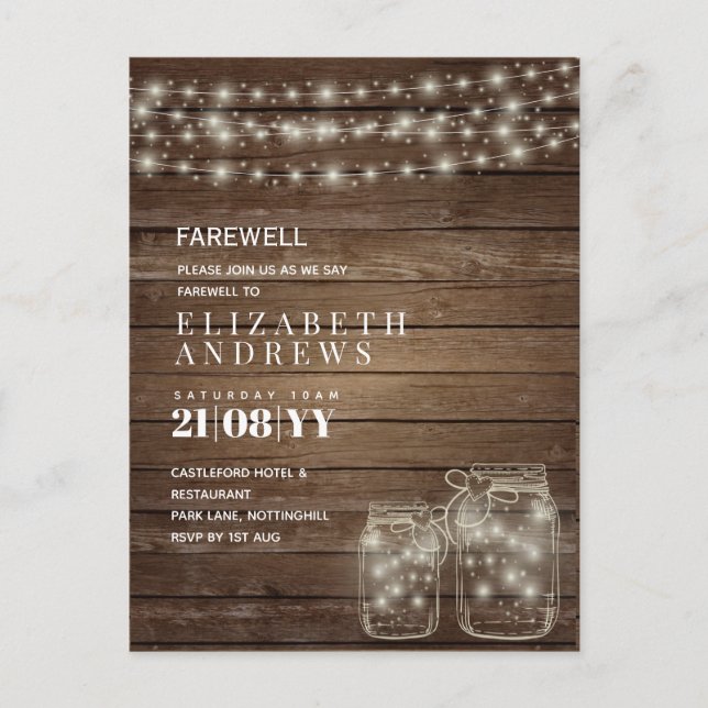 Postal Festiva Farwell Rustic Mason Jars enciende presupuesto de  (Anverso)