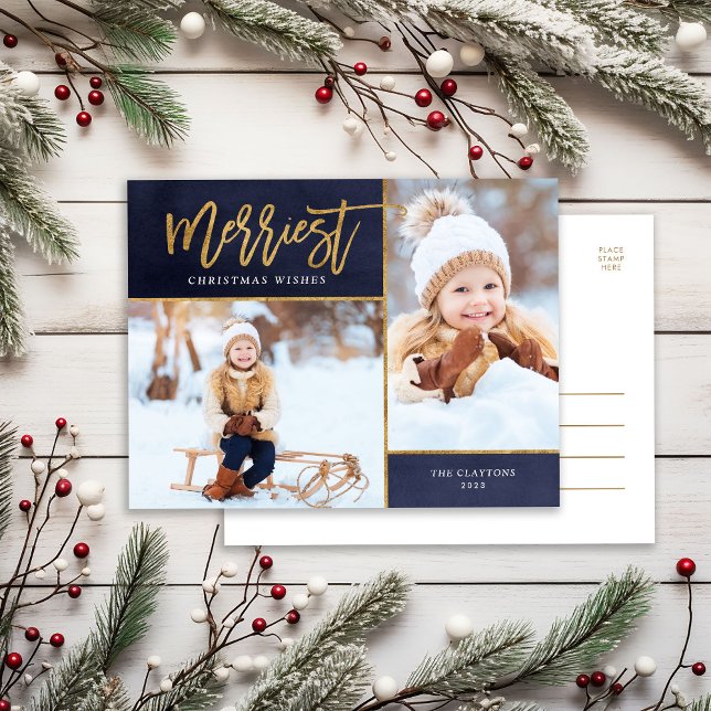 Postal Festiva Faux Relieve metalizado dorado 2 de Merriest (Subido por el creador)
