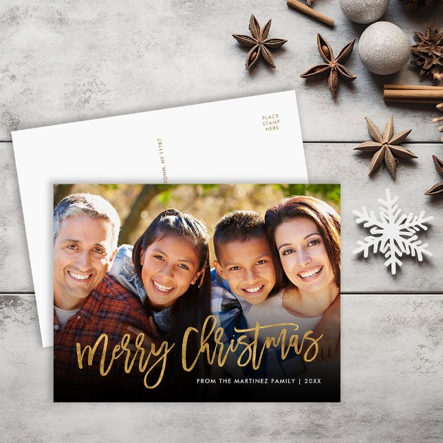 Postal Festiva Faux Relieve metalizado dorado Merry Christmas Pho (Subido por el creador)