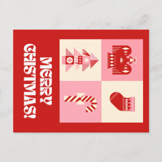 Postal Festiva Fe de bienvenida geométrica rosa y pekinesa