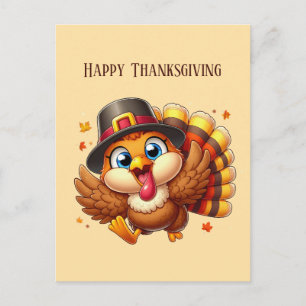 Postal Festiva Felices amigos del pavo de Acción de Gracias 