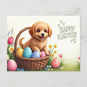 Postal Festiva Felices Cachorros de Pascua con Huevos de Pascua