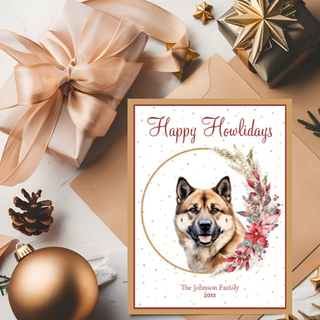 Postal Festiva Felices días de Howlida Cute Akita Perro (Subido por el creador)