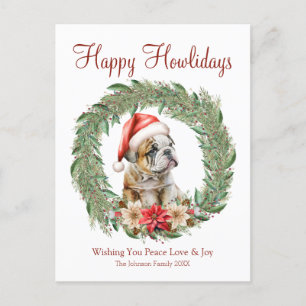 Postal Festiva Felices días festivos adorable bulldog inglés