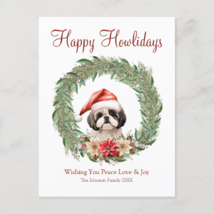Postal Festiva Felices días festivos adorable perro Lhasa Apso