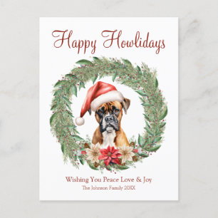 Postal Festiva Felices días festivos Caja de perro Boxer adorable