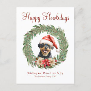 Postal Festiva Felices días festivos perrito Rottweiler adorable