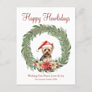 Postal Festiva Felices días festivos Perrito Yorkie adorable