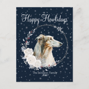 Postal Festiva Felices días festivos perro Borzoi lindo