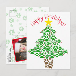 Postal Festiva Felices días perrunos divertido diseño de huellas 