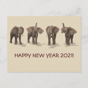 Postal Festiva Felices elefantes del Año Nuevo 2021