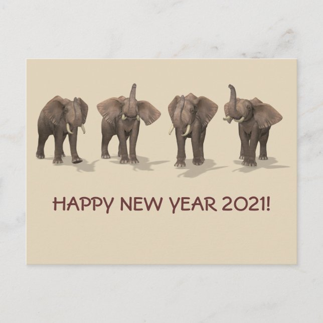 Postal Festiva Felices elefantes del Año Nuevo 2021 (Anverso)