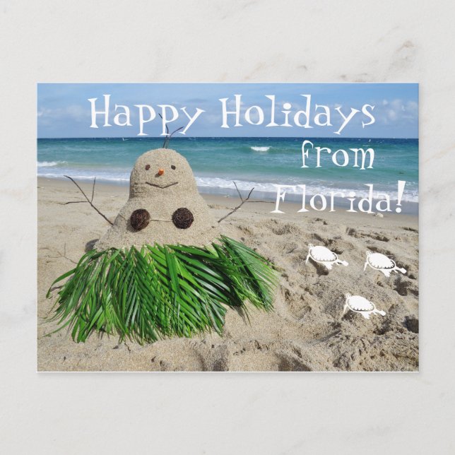 Postal Festiva Felices feriados Navidades de Florida Snowman Sand (Anverso)