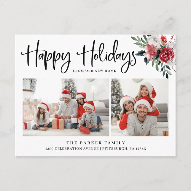 Postal Festiva Felices fiestas | Cambio floral de dirección Foto (Anverso)