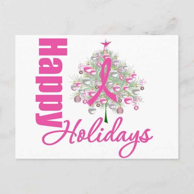 Postal Festiva Felices fiestas Cáncer de Mama Cinta Rosa (Anverso)