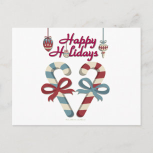 Postal Festiva Felices fiestas Candy Cane Heart