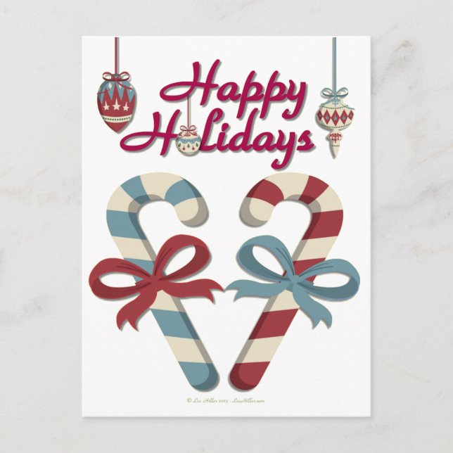 Postal Festiva Felices fiestas Candy Cane Heart (Anverso)