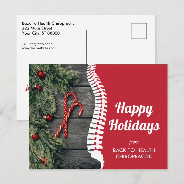 Postal Festiva Felices fiestas Candy Canes Chiropractica (Anverso / Reverso)