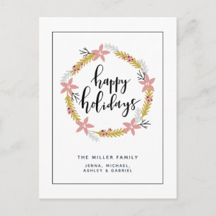 Postal Festiva Felices Fiestas Corona Rosa