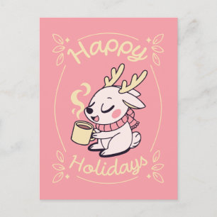 Postal Festiva Felices Fiestas Cosy Reindeer