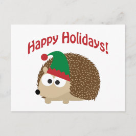 Postal Festiva Felices fiestas Cute Hedgehog Navidades Elf