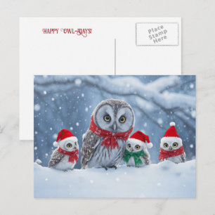 Postal Festiva Felices Fiestas de Búhos Divertidas y Lindas