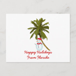 Postal Festiva Felices fiestas de Florida, hombre de nieve, palme