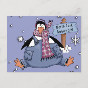 Postal Festiva Felices Fiestas de Pingüino