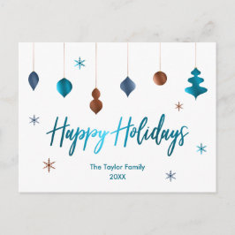 Postal Festiva Felices Fiestas Decoración Retro Azul Turquesa Cob