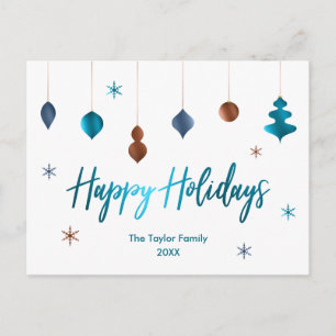 Postal Festiva Felices Fiestas Decoración Retro Verde Teal Cobre 