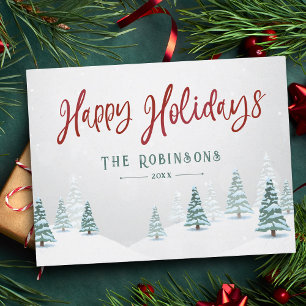 Postal Festiva Felices Fiestas Elegantes Árboles de Invierno Rúst