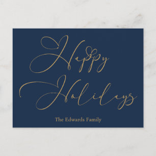 Postal Festiva Felices Fiestas Elegantes Caligrafía Dorada Corazó