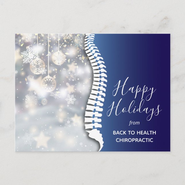 Postal Festiva Felices Fiestas Elegantes Copas de Nieve Chiroprac (Anverso)