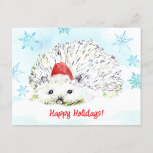 Postal Festiva Felices Fiestas Erizo Gorro de Papá Noel Fauna
