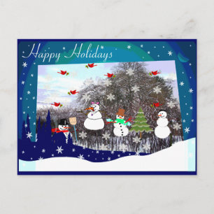 Postal Festiva Felices Fiestas Escena De Nieve