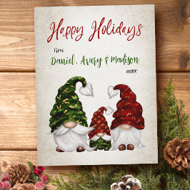 Postal Festiva Felices Fiestas Familia Rústica de Acuarela Gnome