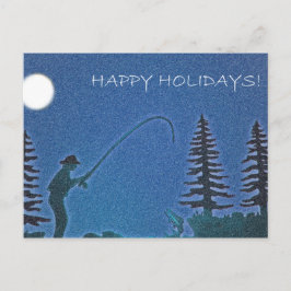 Postal Festiva Felices fiestas! Fly Fisherman en la nieve