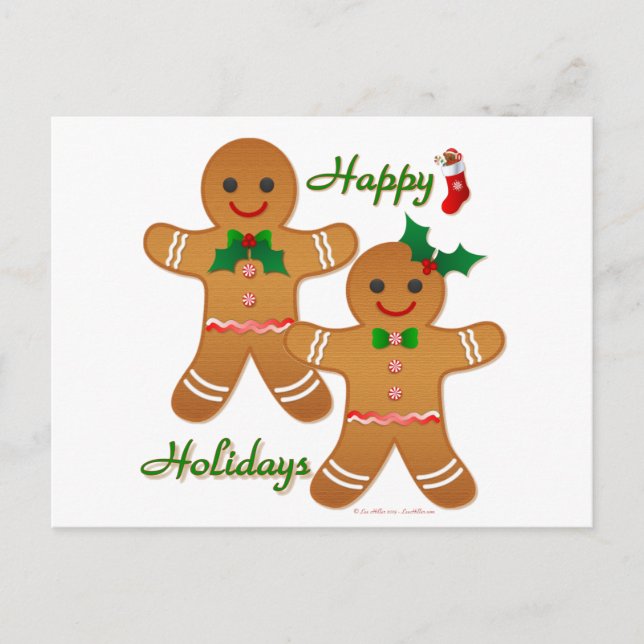 Postal Festiva Felices Fiestas Hombre Mujer de Pan de Jengibre (Anverso)