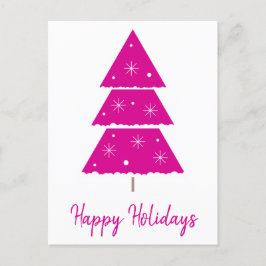 Postal Festiva Felices fiestas Hot Pink Christmas Tree Snowflakes