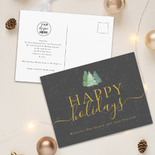 Postal Festiva Felices Fiestas Logotipo Empresa Árboles de Abeto 