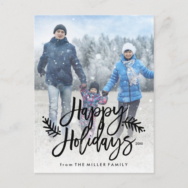 Postal Festiva Felices Fiestas, Moda de fotos completa con mano d (Anverso)