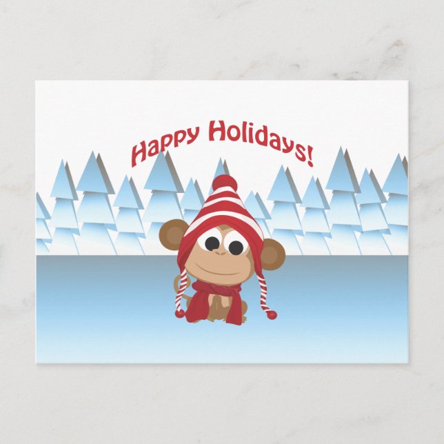 Postal Festiva ¡Felices Fiestas! Mono del invierno (Anverso)