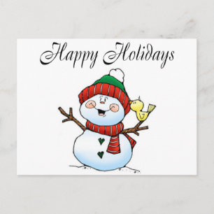Postal Festiva Felices Fiestas (Muñeco de Nieve Birdy)