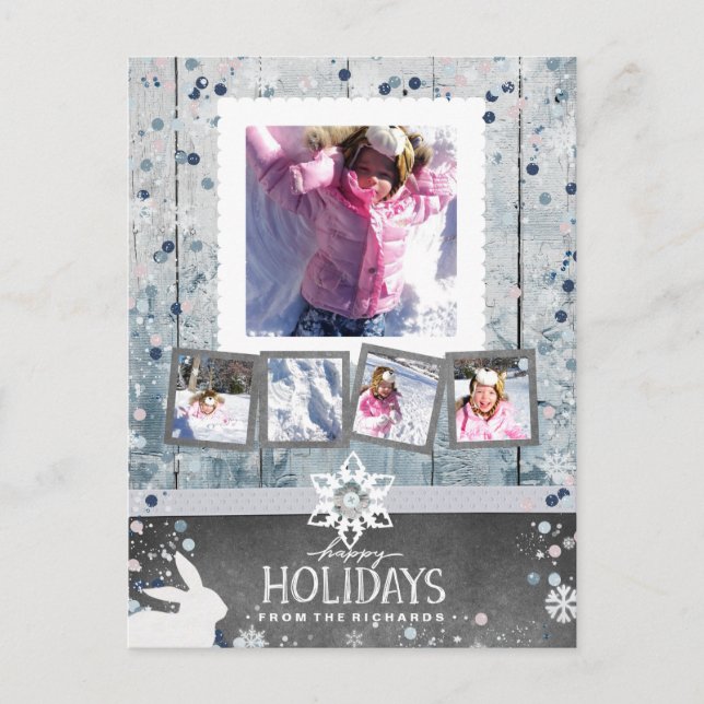 Postal Festiva Felices fiestas Navidades 5 Collages de fotos (Anverso)