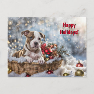 Postal Festiva Felices fiestas Navidades adoran a perro con pipas