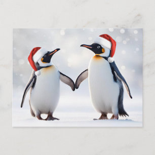 Postal Festiva Felices fiestas Navidades con pingüinos
