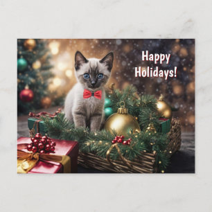 Postal Festiva Felices fiestas Navidades Cute Gato Gato