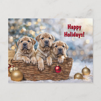 Postal Festiva Felices Fiestas Navidades Cute Perro de Cachorro S